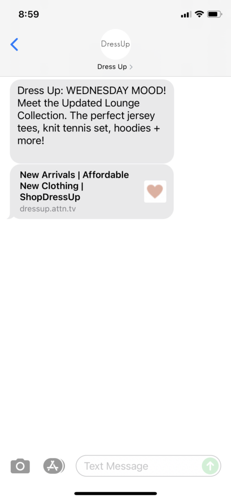 Dress Up Text Message Marketing Example - 09.15.2021