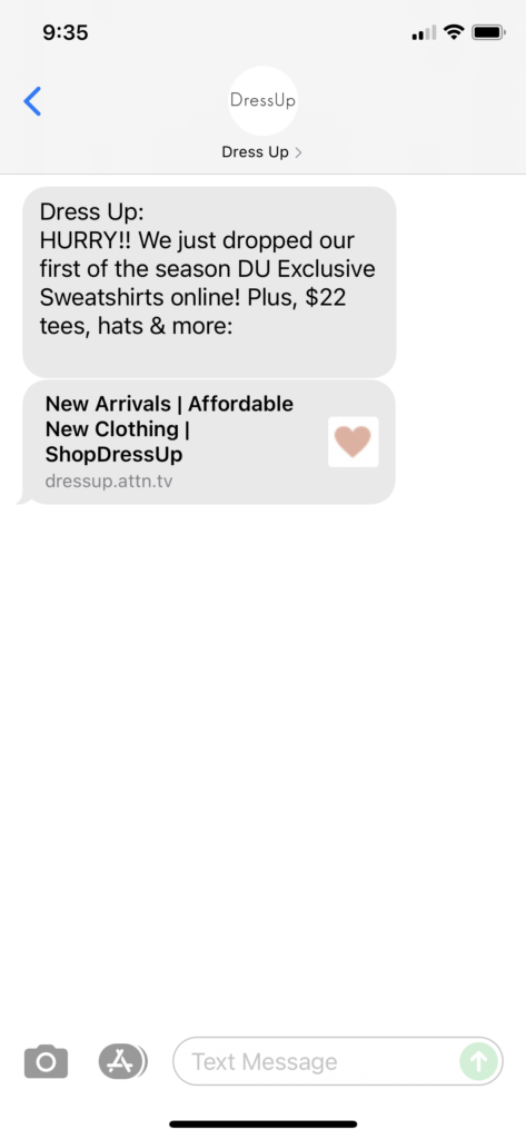 Dress Up Text Message Marketing Example - 09.23.2021