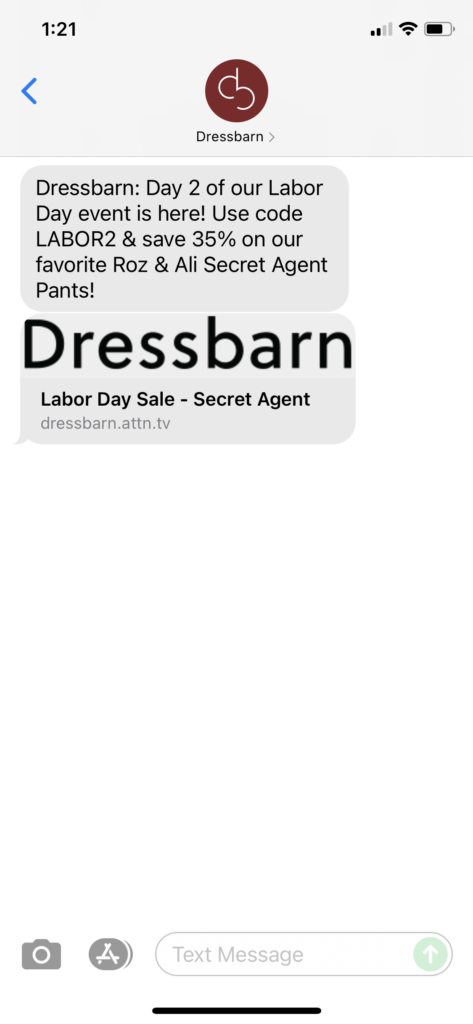 Dressbarn Text Message Marketing Example - 09.04.2021