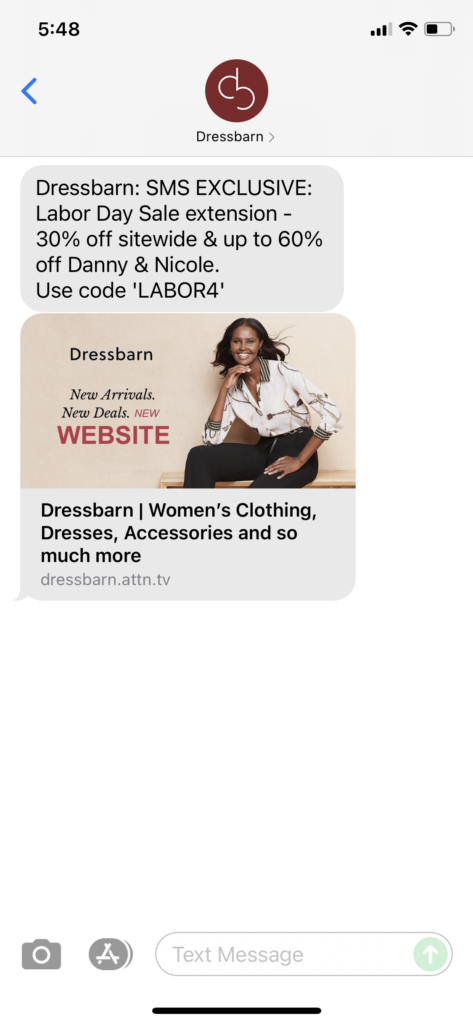 Dressbarn Text Message Marketing Example - 09.07.2021