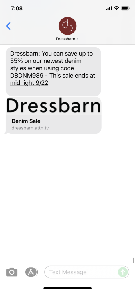 Dressbarn Text Message Marketing Example - 09.21.2021