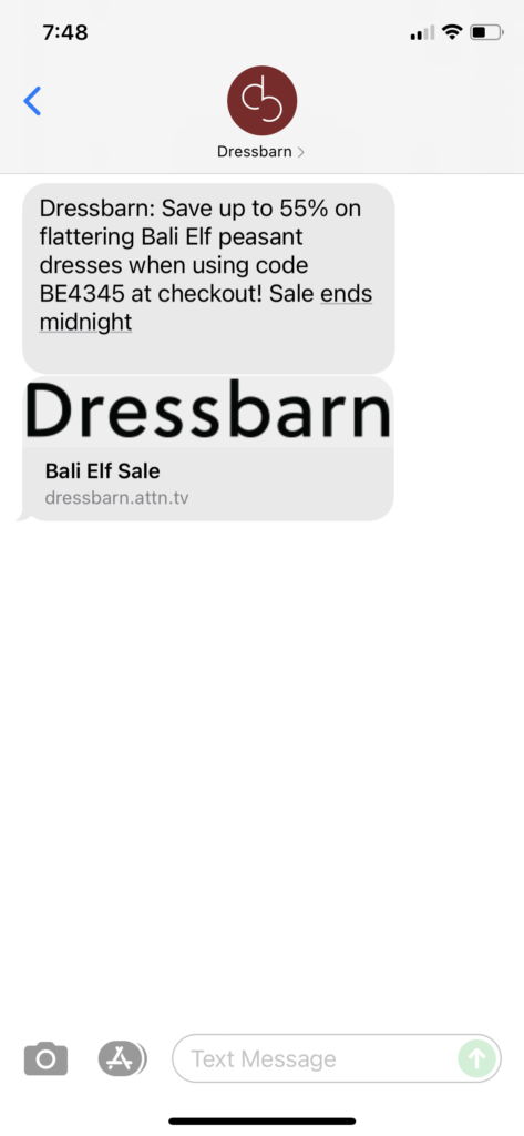Dressbarn Text Message Marketing Example - 09.22.2021