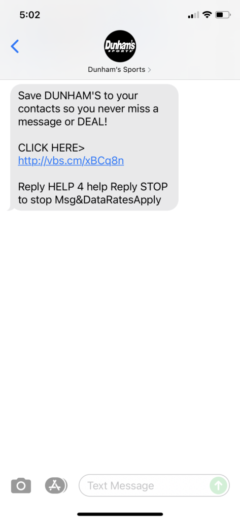 Dunham's Text Message Marketing Example - 09.23.2021