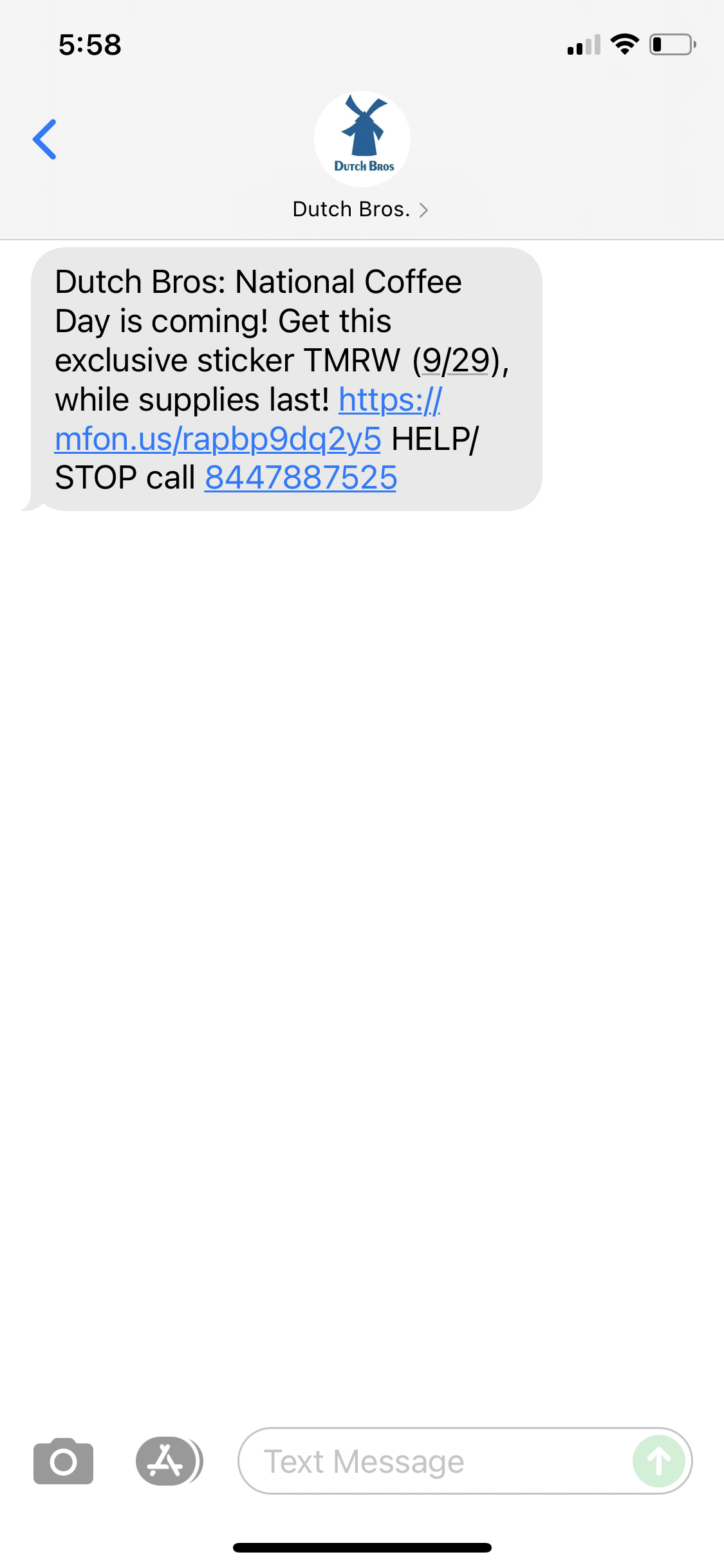 Dutch Bros. Text Message Marketing Example 09.28.2021 SMS Archives