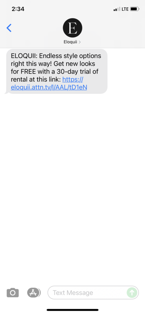 Eloquii Text Message Marketing Example - 08.30.2021
