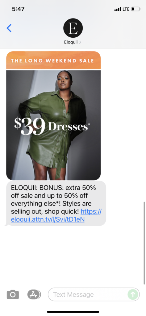 Eloquii Text Message Marketing Example - 09.01.2021