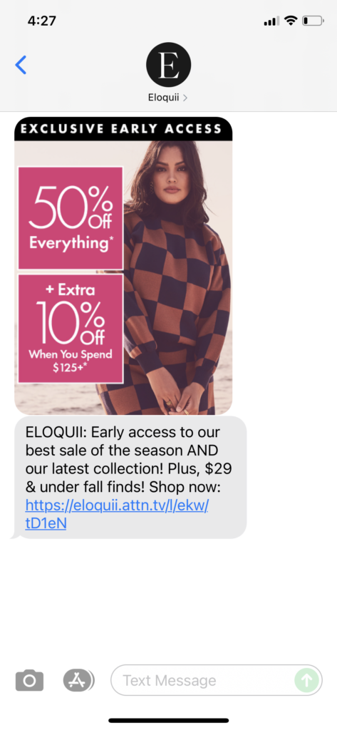 Eloquii Text Message Marketing Example - 09.21.2021