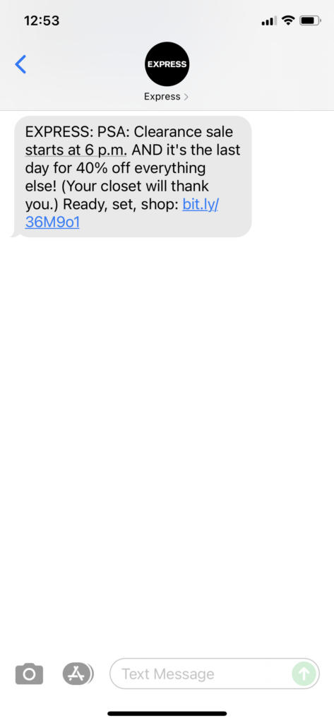 Express Text Message Marketing Example - 09.06.2021