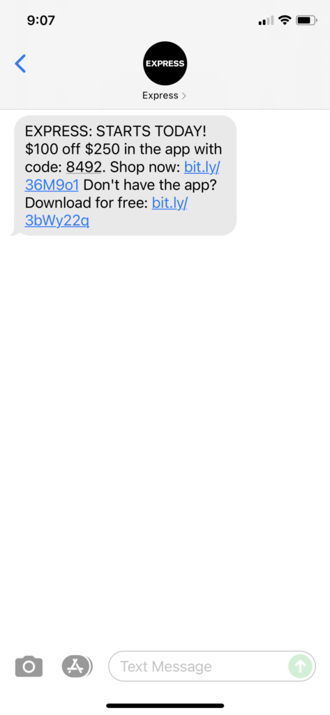 Express Text Message Marketing Example - 09.14.2021