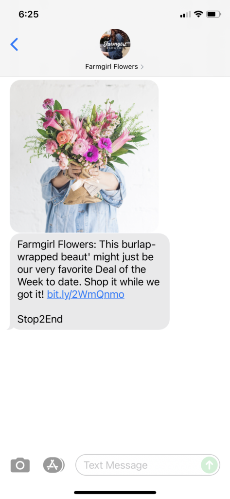 Farmgirl Flowers Text Message Marketing Example - 09.27.2021