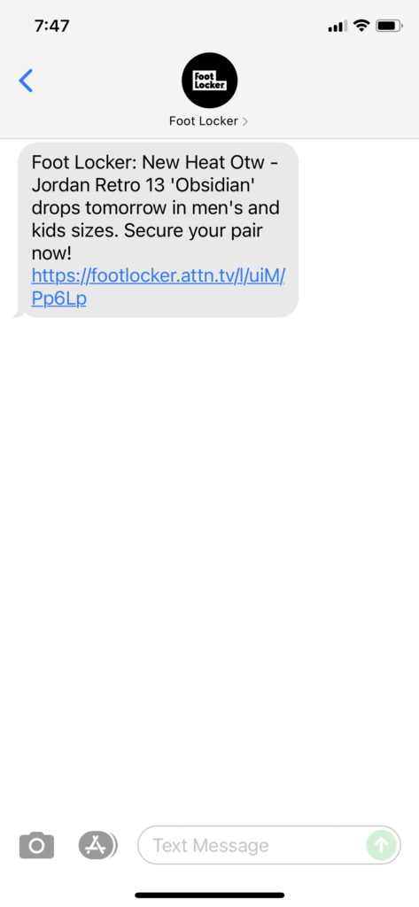 Foot Locker Text Message Marketing Example - 09.17.2021