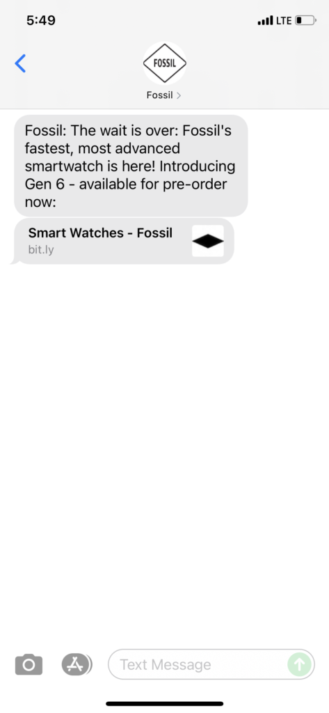 Fossil Text Message Marketing Example - 09.01.2021