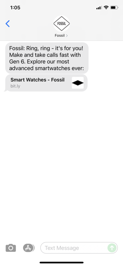 Fossil Text Message Marketing Example - 09.05.2021
