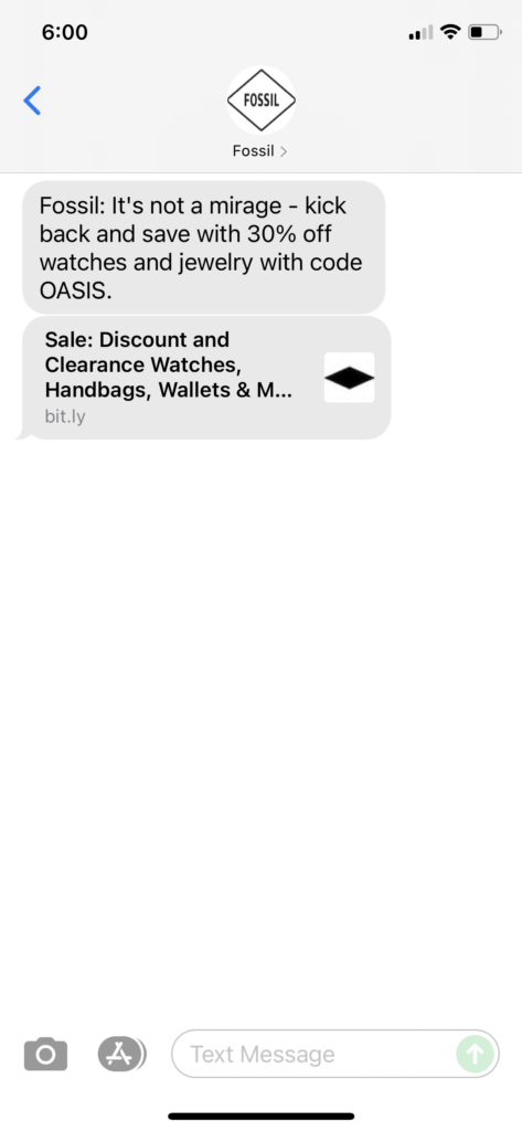 Fossil Text Message Marketing Example - 09.07.2021