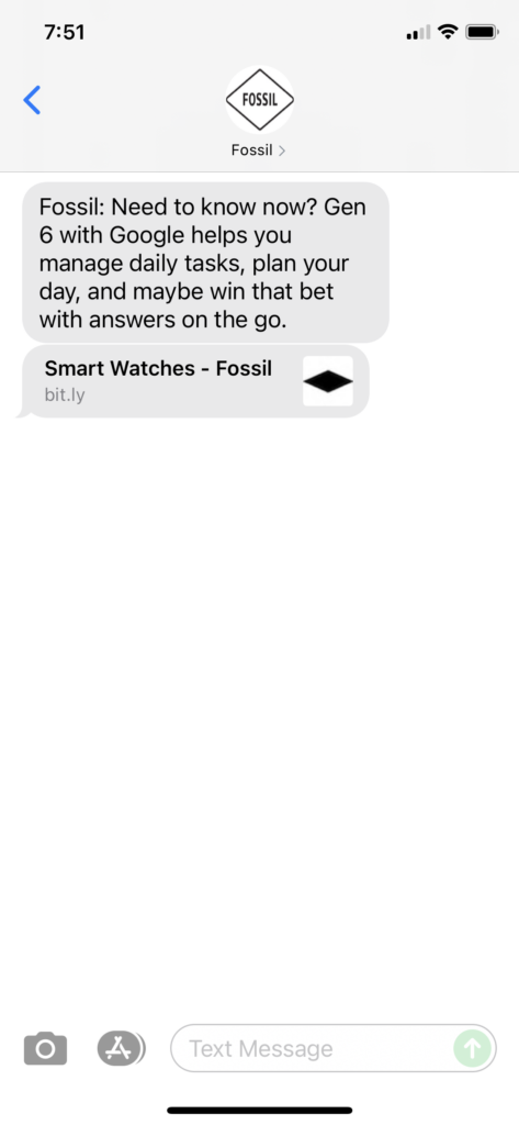 Fossil Text Message Marketing Example - 09.10.2021