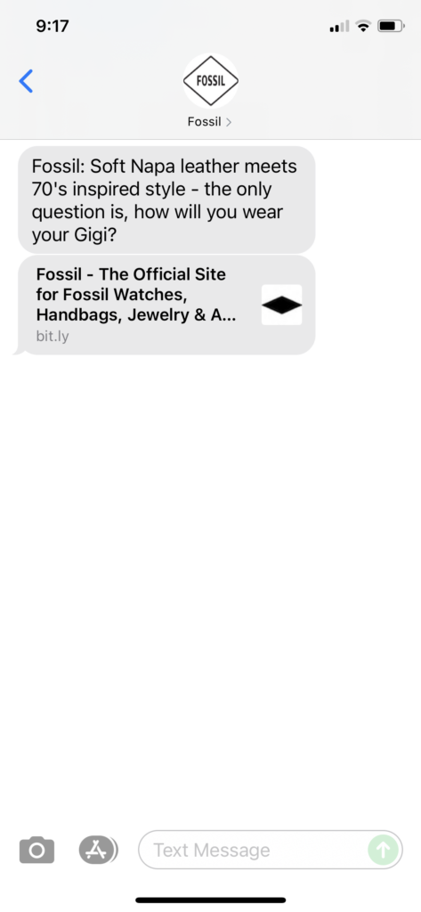 Fossil Text Message Marketing Example - 09.14.2021