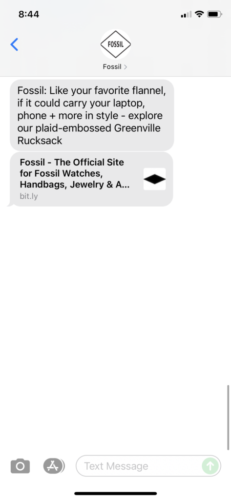 Fossil Text Message Marketing Example - 09.16.2021