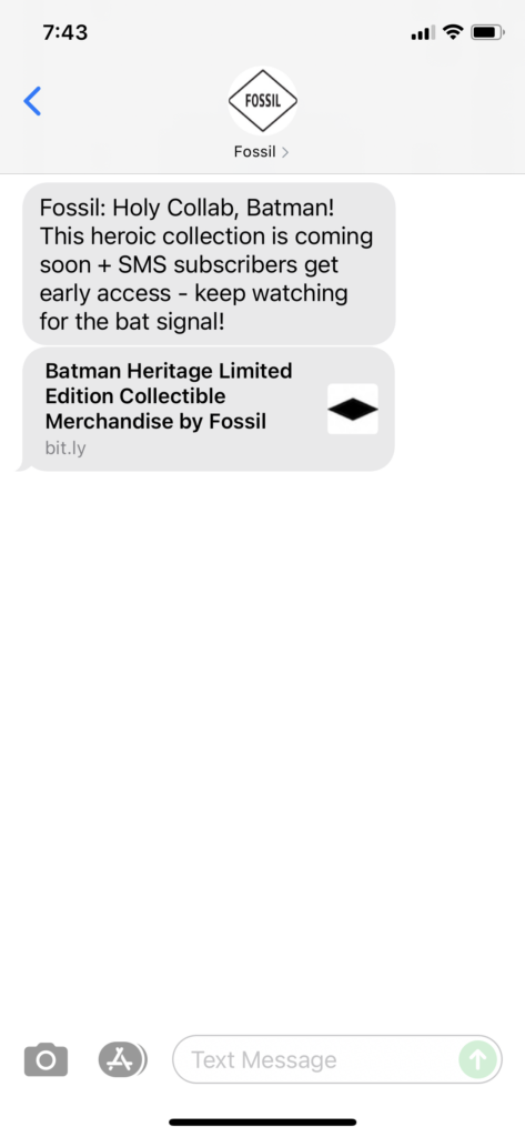 Fossil Text Message Marketing Example - 09.18.2021