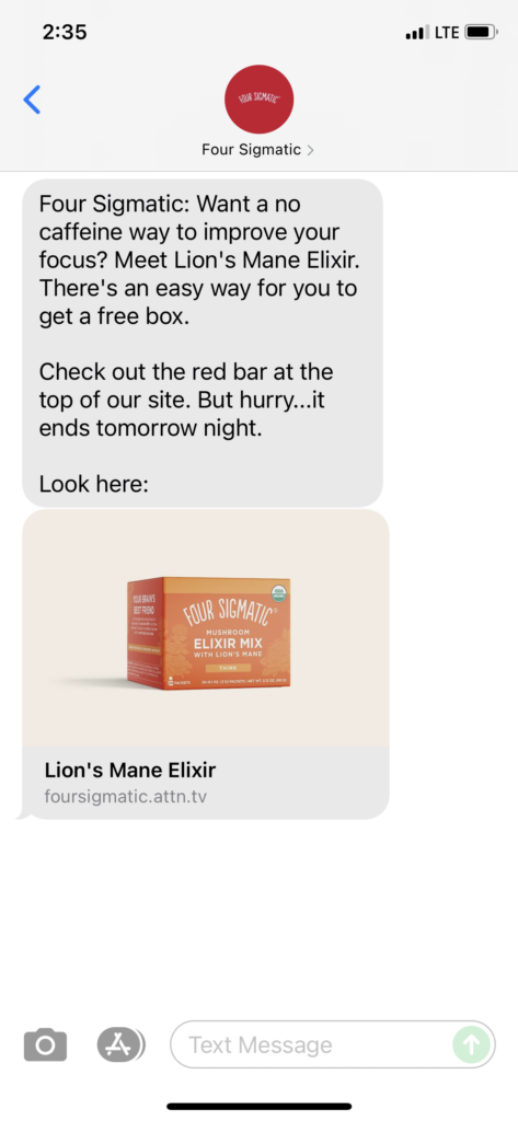 Four Sigmatic Text Message Marketing Example - 08.30.2021