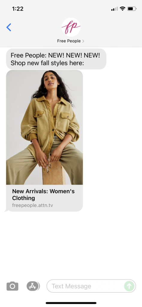 Free People Text Message Marketing Example - 09.04.2021