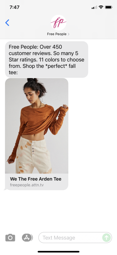 Free People Text Message Marketing Example - 09.10.2021