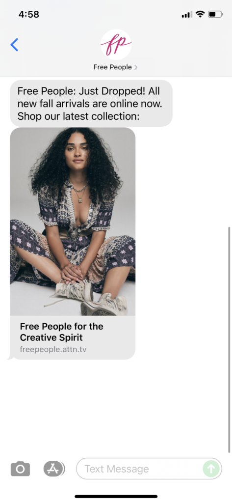 Free People Text Message Marketing Example - 09.23.2021
