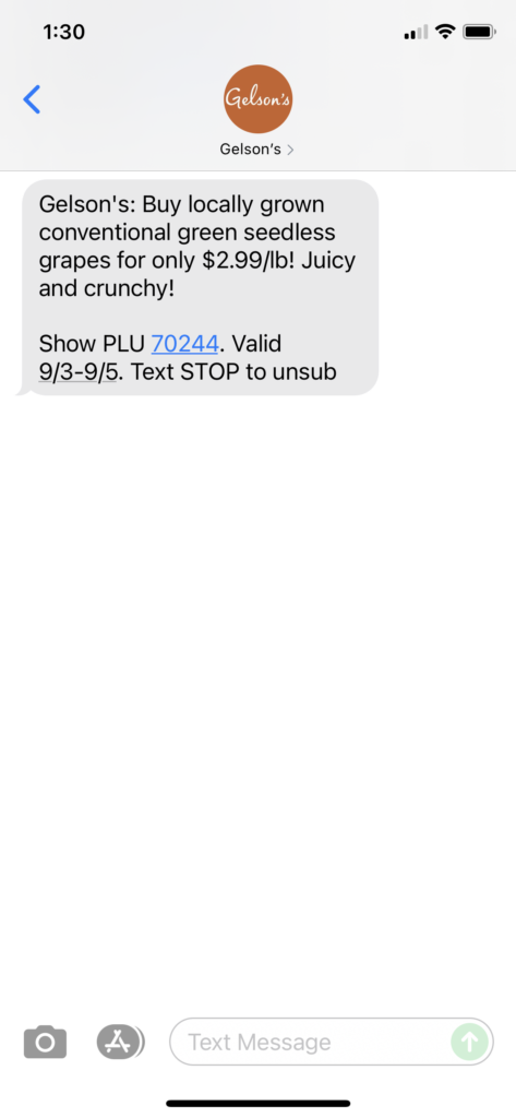 Gelson's Text Message Marketing Example - 09.03.2021