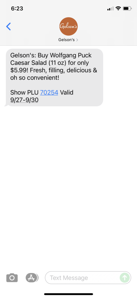 Gelson's Text Message Marketing Example - 09.27.2021