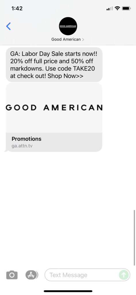 Good American Text Message Marketing Example - 09.02.2021