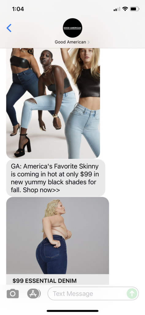 Good American Text Message Marketing Example - 09.05.2021