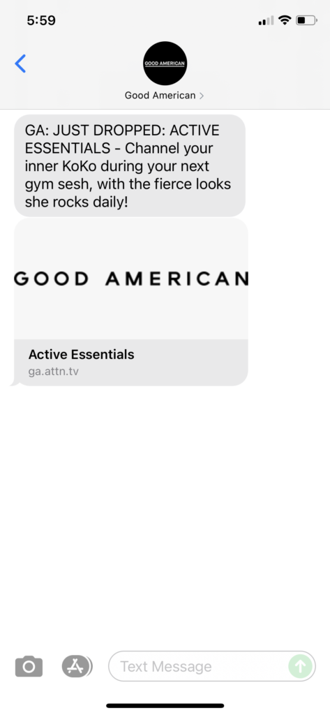 Good American Text Message Marketing Example - 09.07.2021