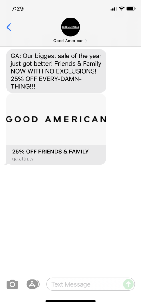 Good American Text Message Marketing Example - 09.13.2021
