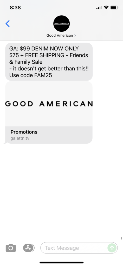 Good American Text Message Marketing Example - 09.16.2021