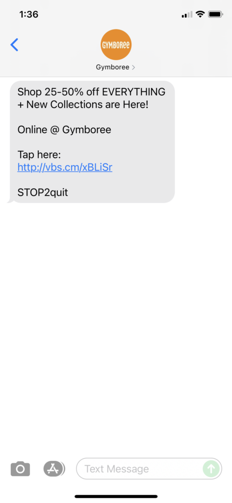 Gymboree Text Message Marketing Example - 09.02.2021