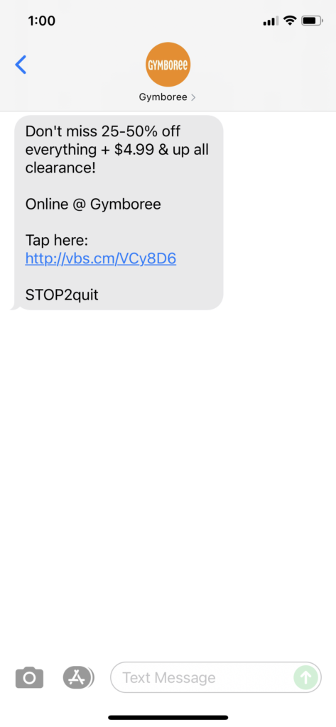 Gymboree Text Message Marketing Example - 09.05.2021