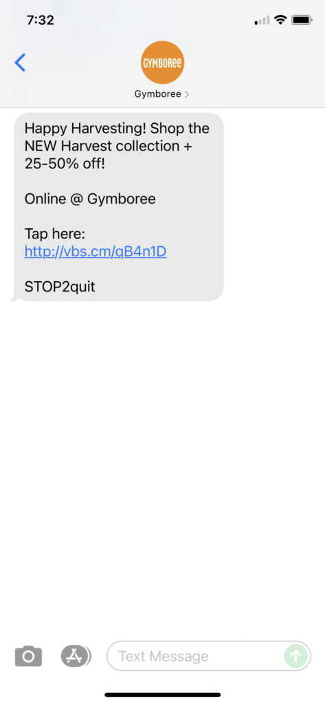 Gymboree Text Message Marketing Example - 09.11.2021