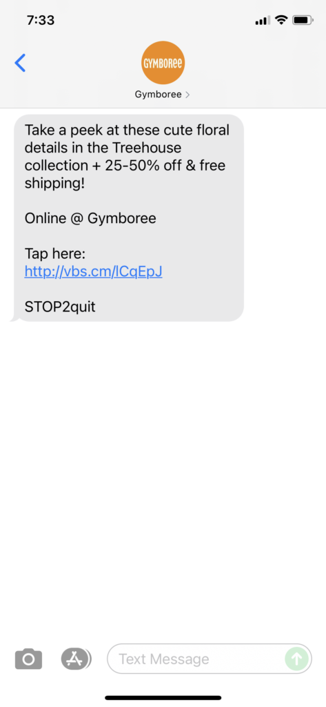 Gymboree Text Message Marketing Example - 09.13.2021