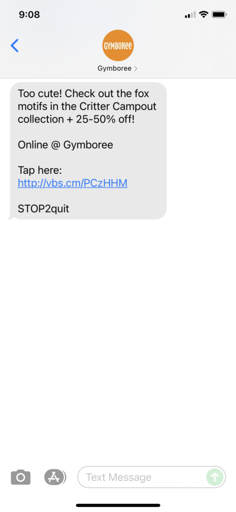 Gymboree Text Message Marketing Example - 09.25.2021