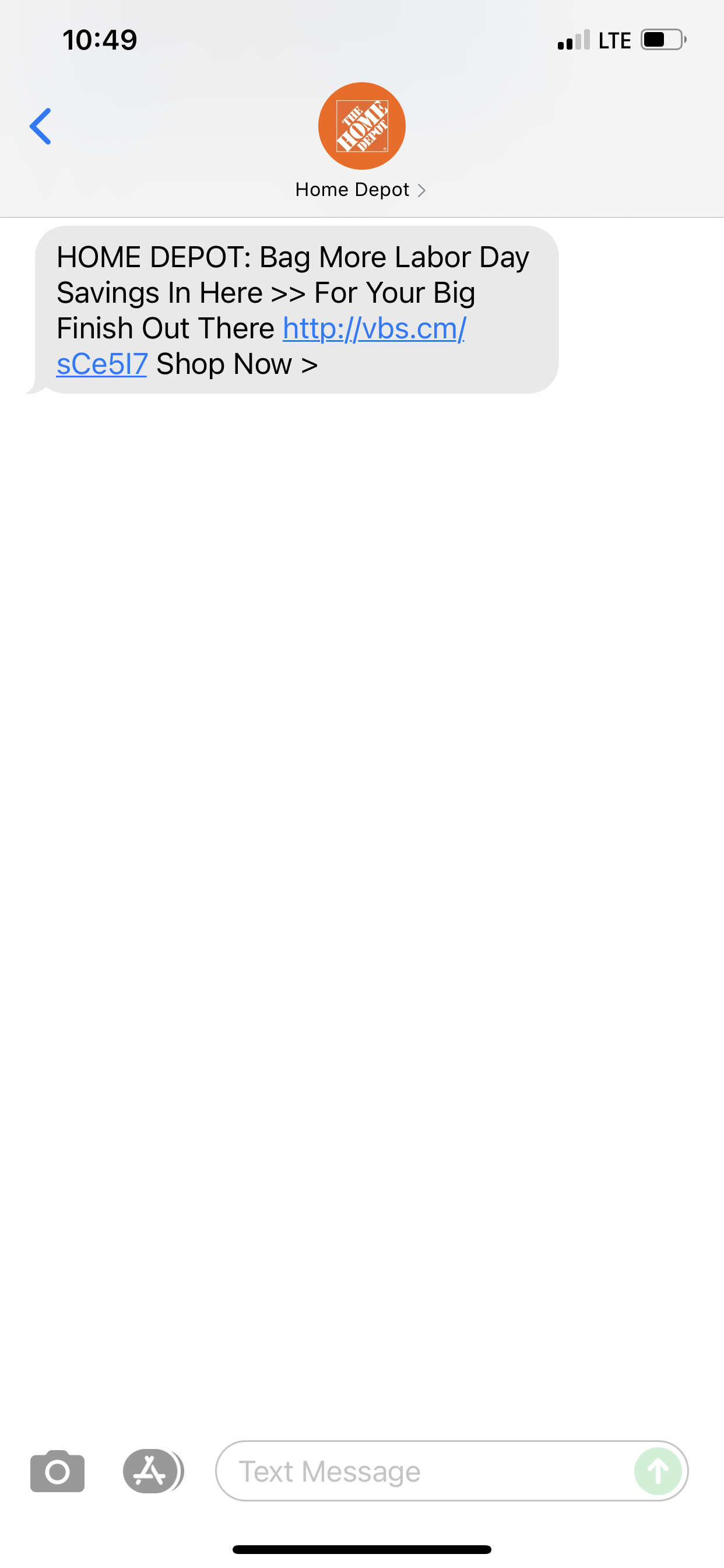 Home Depot Text Message Marketing Example 08.31.2021 SMS Archives