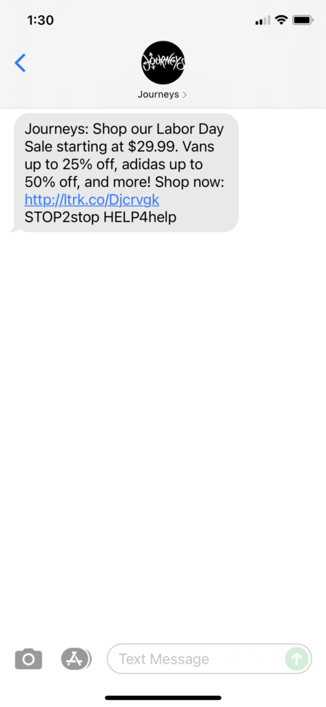 Journeys Text Message Marketing Example - 09.03.2021