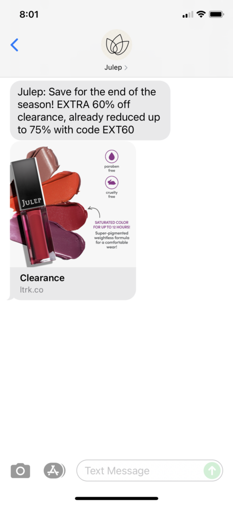 Julep Text Message Marketing Example - 09.09.2021