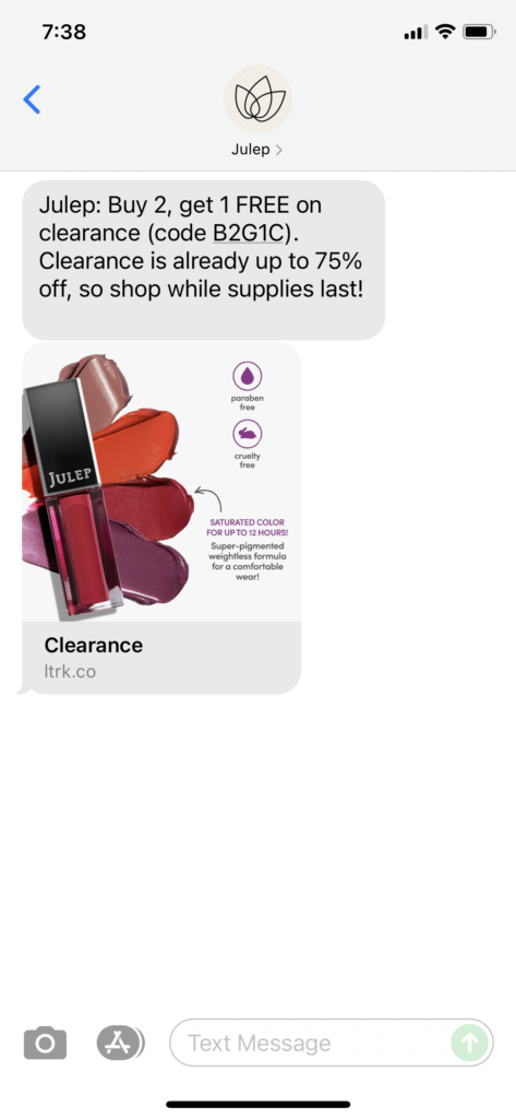 Julep Text Message Marketing Example - 09.18.2021