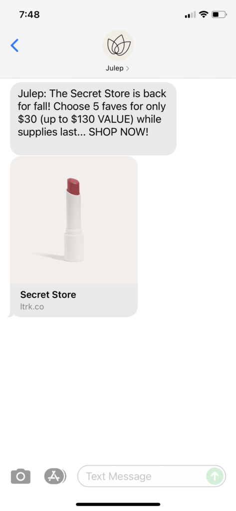 Julep Text Message Marketing Example - 09.22.2021