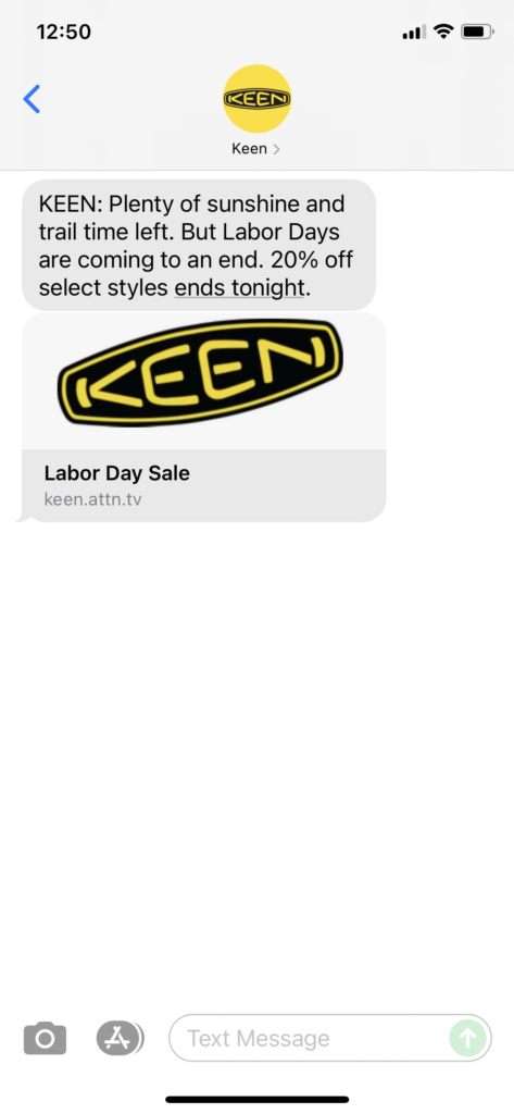 Keen Text Message Marketing Example - 09.06.2021