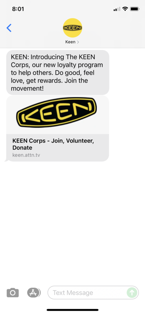 Keen Text Message Marketing Example - 09.09.2021