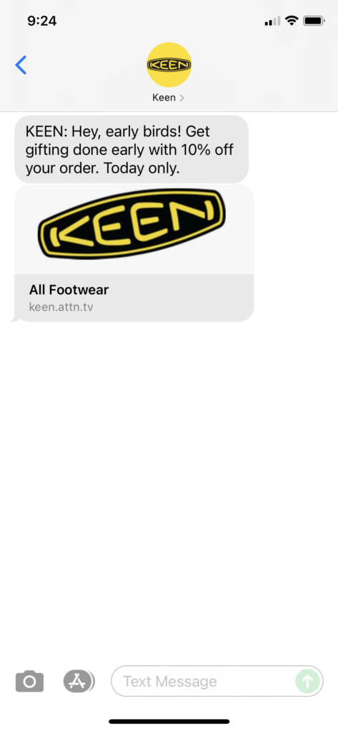 Keen Text Message Marketing Example - 09.24.2021