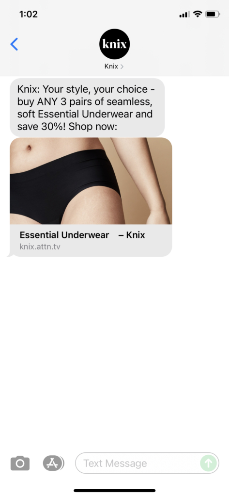 Knix Text Message Marketing Example - 09.05.2021