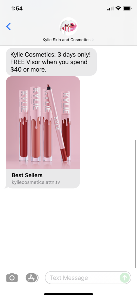 Kylie Skin and Cosmetics Text Message Marketing Example - 08.31.2021