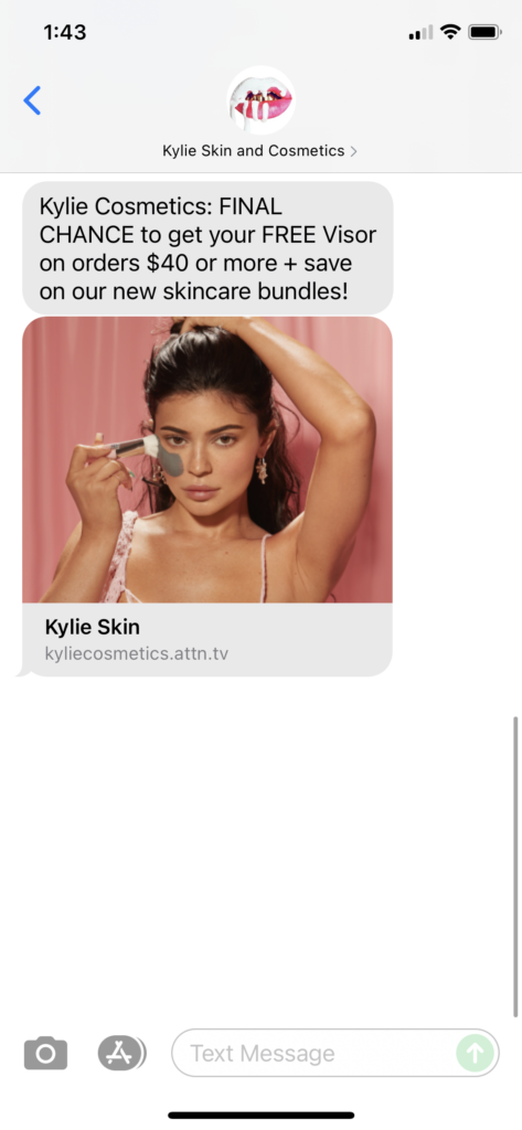 Kylie Skin and Cosmetics Text Message Marketing Example - 09.02.2021