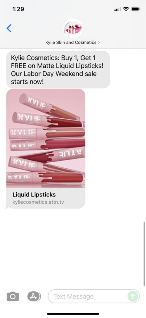 Kylie Skin and Cosmetics Text Message Marketing Example - 09.03.2021